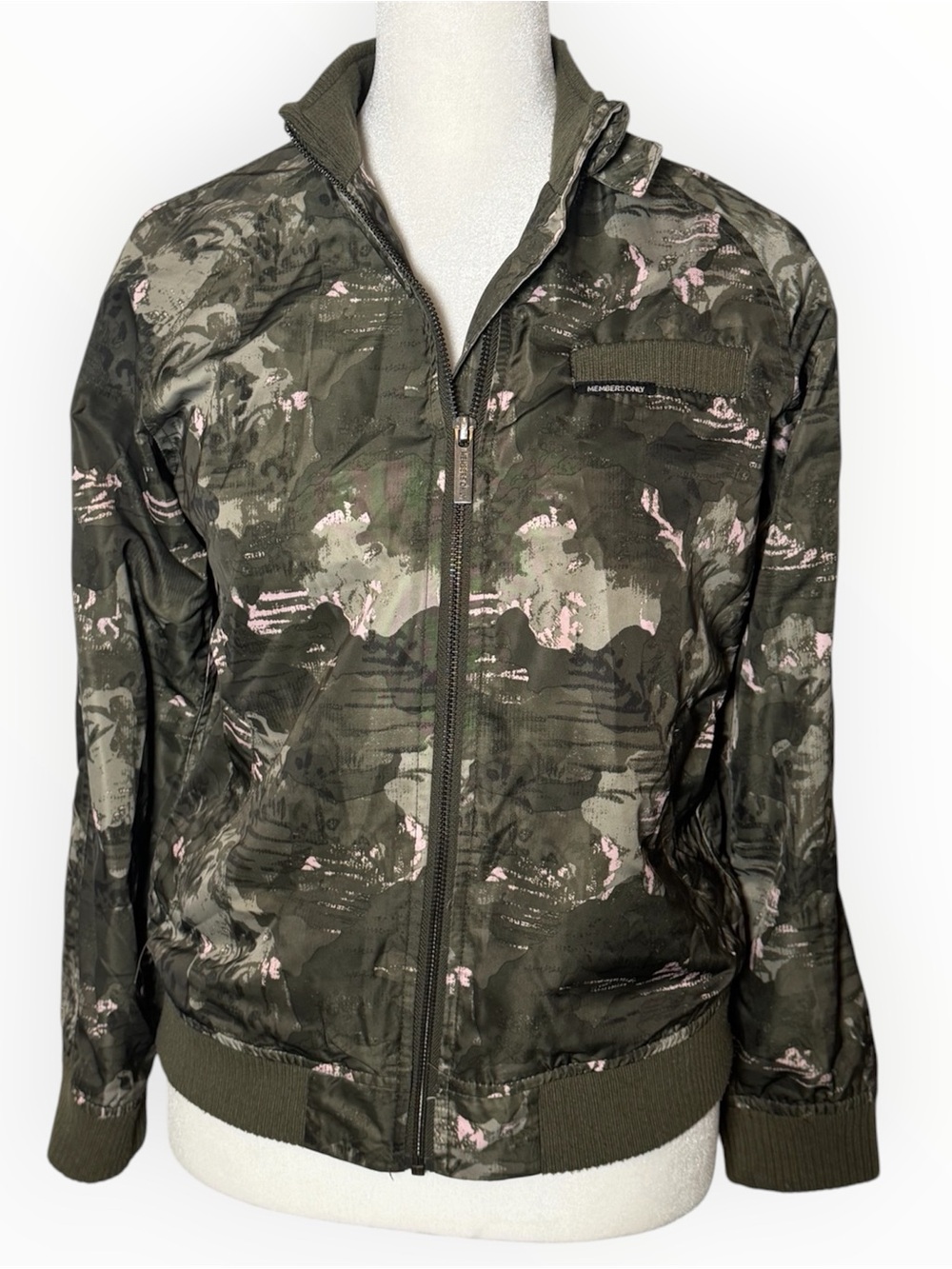 Members Only Green Camo Zip-Up Bomber Jacket Girls 12